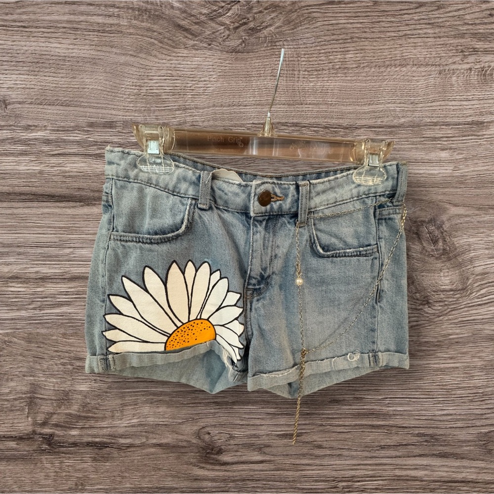 Floral Hand Painted Upcycled Women's Jean Shorts